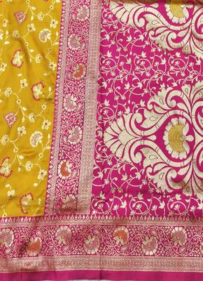 yellow zari woven banarasi silk blend traditional saree with blouse piece 5