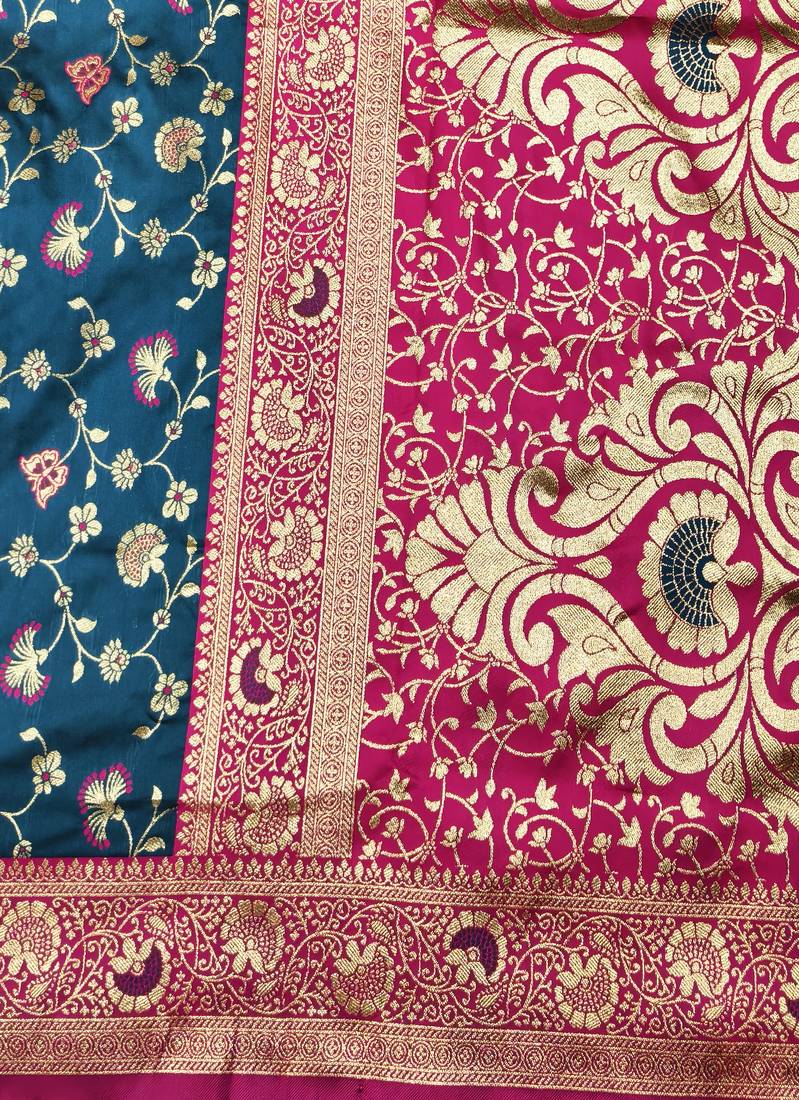 navy blue zari woven banarasi silk blend traditional saree with blouse piece