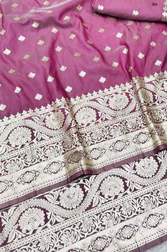 wine zari woven banarasi silk blend traditional saree with blouse piece