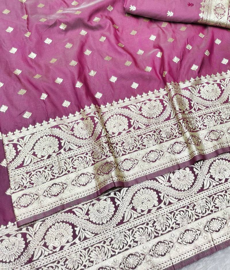 wine zari woven banarasi silk blend traditional saree with blouse piece