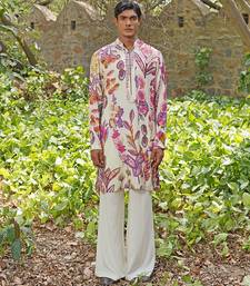 Off white embroidered cotton silk kurta set