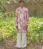 Off white embroidered cotton silk kurta set