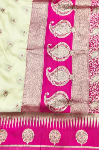 cream zari woven banarasi silk blend traditional saree with blouse piece