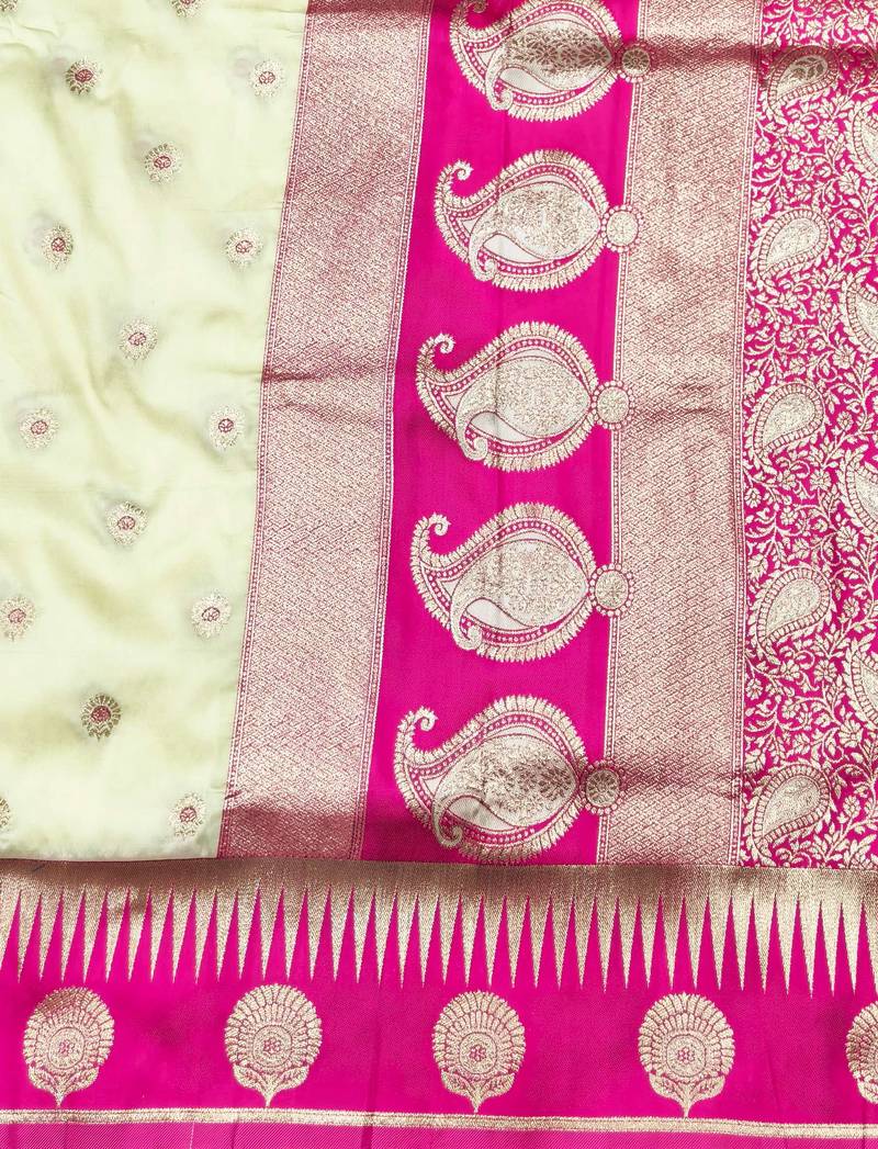 cream zari woven banarasi silk blend traditional saree with blouse piece