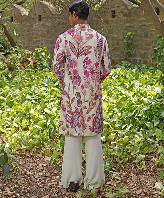 Off white embroidered cotton silk kurta set 2