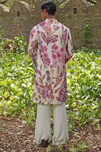 Off white embroidered cotton silk kurta set