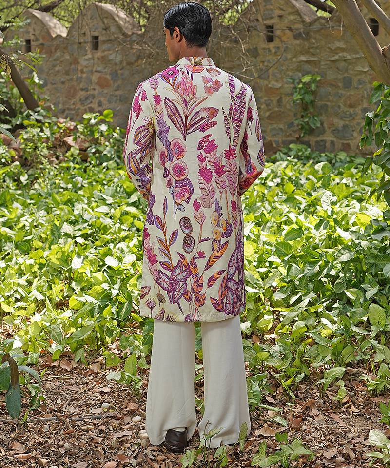 Off white embroidered cotton silk kurta set