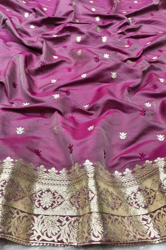 wine zari woven banarasi silk blend traditional saree with blouse piece