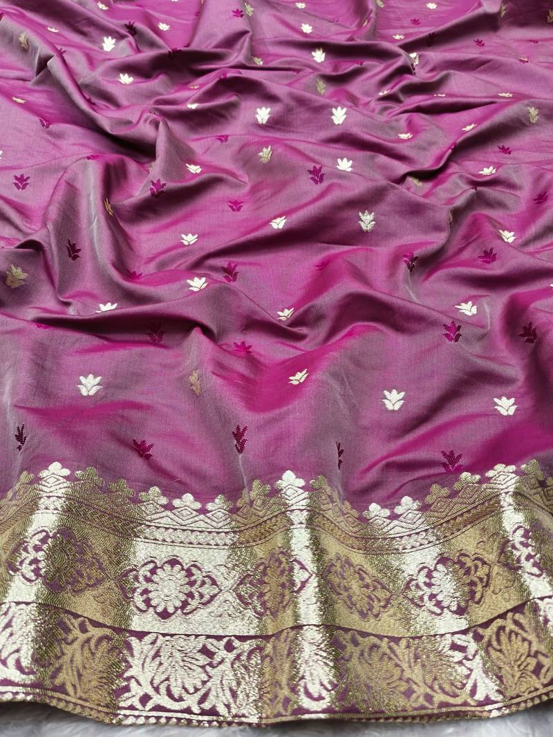 wine zari woven banarasi silk blend traditional saree with blouse piece
