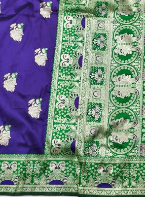 purpel zari woven baluchari silk blend traditional saree with blouse piece 5