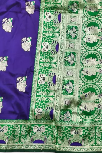 purpel zari woven baluchari silk blend traditional saree with blouse piece
