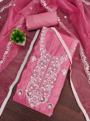 pink embroidered glaze cotton unstitched dress material  3