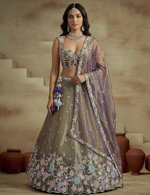 Women's Shade of Purple Tissue Moti with Embroidered Lehenga Choli with Dupatta 1