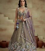 Women's Shade of Purple Tissue Moti with Embroidered Lehenga Choli with Dupatta