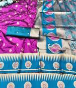purple zari woven banarasi silk blend traditional saree with blouse piece