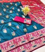purpel zari woven baluchari silk blend traditional saree with blouse piece