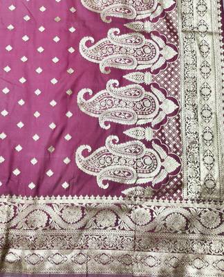wine zari woven banarasi silk blend traditional saree with blouse piece 5