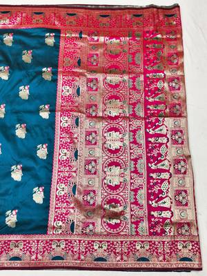 purpel zari woven baluchari silk blend traditional saree with blouse piece 2