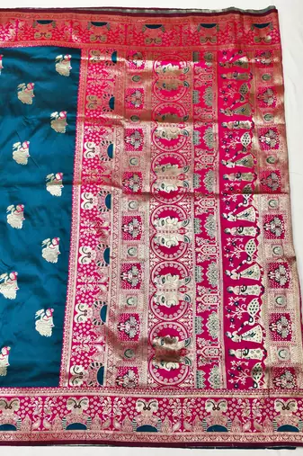 purpel zari woven baluchari silk blend traditional saree with blouse piece
