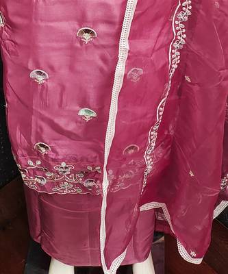 pink embroidered glaze cotton unstitched dress material  4