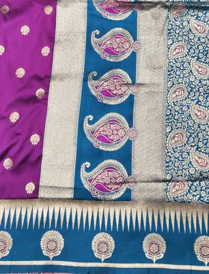 purple zari woven banarasi silk blend traditional saree with blouse piece 3