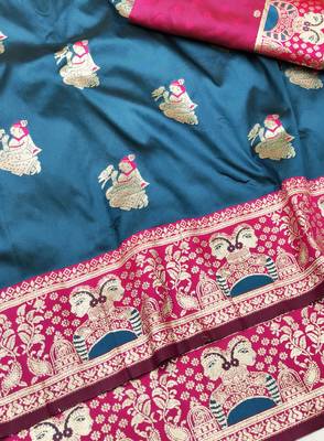 purpel zari woven baluchari silk blend traditional saree with blouse piece 3