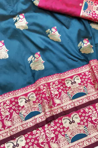purpel zari woven baluchari silk blend traditional saree with blouse piece