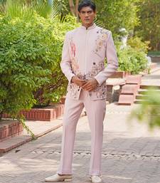 Blush pink embroidered silk blend jacket set