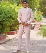 Blush pink embroidered silk blend jacket set