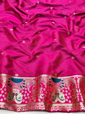 purpel zari woven baluchari silk blend traditional saree with blouse piece 4