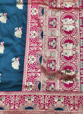 purpel zari woven baluchari silk blend traditional saree with blouse piece 5