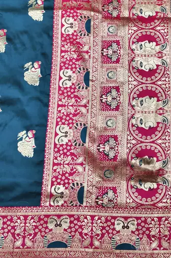 purpel zari woven baluchari silk blend traditional saree with blouse piece