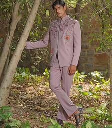 Dusty purple embroidered silk blend jacket set