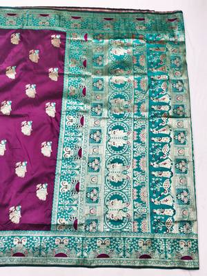 purpel zari woven baluchari silk blend traditional saree with blouse piece 2