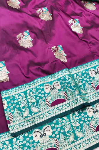 purpel zari woven baluchari silk blend traditional saree with blouse piece