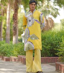 Mustard yellow embroidered satin kurta set