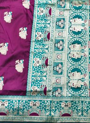 purpel zari woven baluchari silk blend traditional saree with blouse piece 5