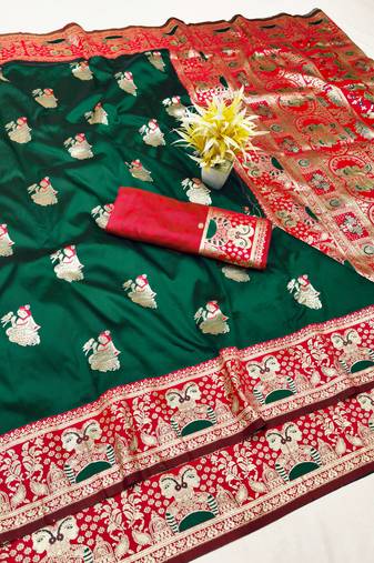 purpel zari woven baluchari silk blend traditional saree with blouse piece