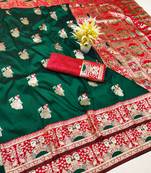 purpel zari woven baluchari silk blend traditional saree with blouse piece