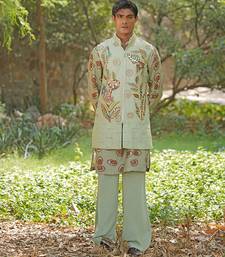 Mint green embroidered cotton silk kurta jacket set
