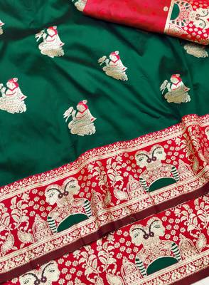 purpel zari woven baluchari silk blend traditional saree with blouse piece 3