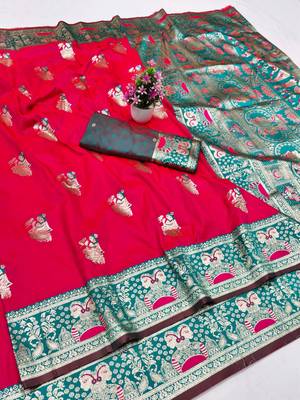 purpel zari woven baluchari silk blend traditional saree with blouse piece 1