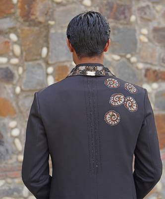 Black embroidered satin tuxedo set 3
