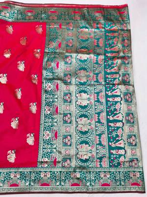 purpel zari woven baluchari silk blend traditional saree with blouse piece 2