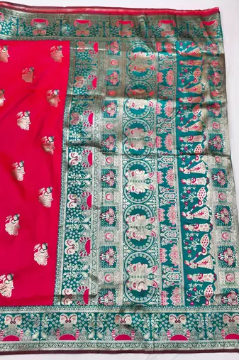 purpel zari woven baluchari silk blend traditional saree with blouse piece