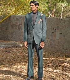 Forest green embroidered silk blend tuxedo set
