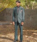 Forest green embroidered silk blend tuxedo set