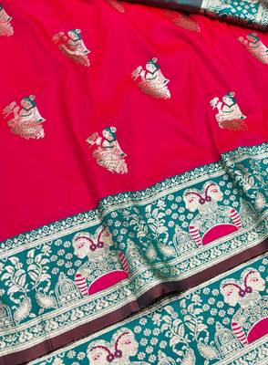purpel zari woven baluchari silk blend traditional saree with blouse piece 3