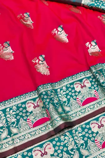 purpel zari woven baluchari silk blend traditional saree with blouse piece