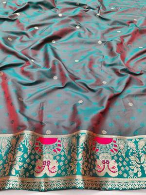 purpel zari woven baluchari silk blend traditional saree with blouse piece 4